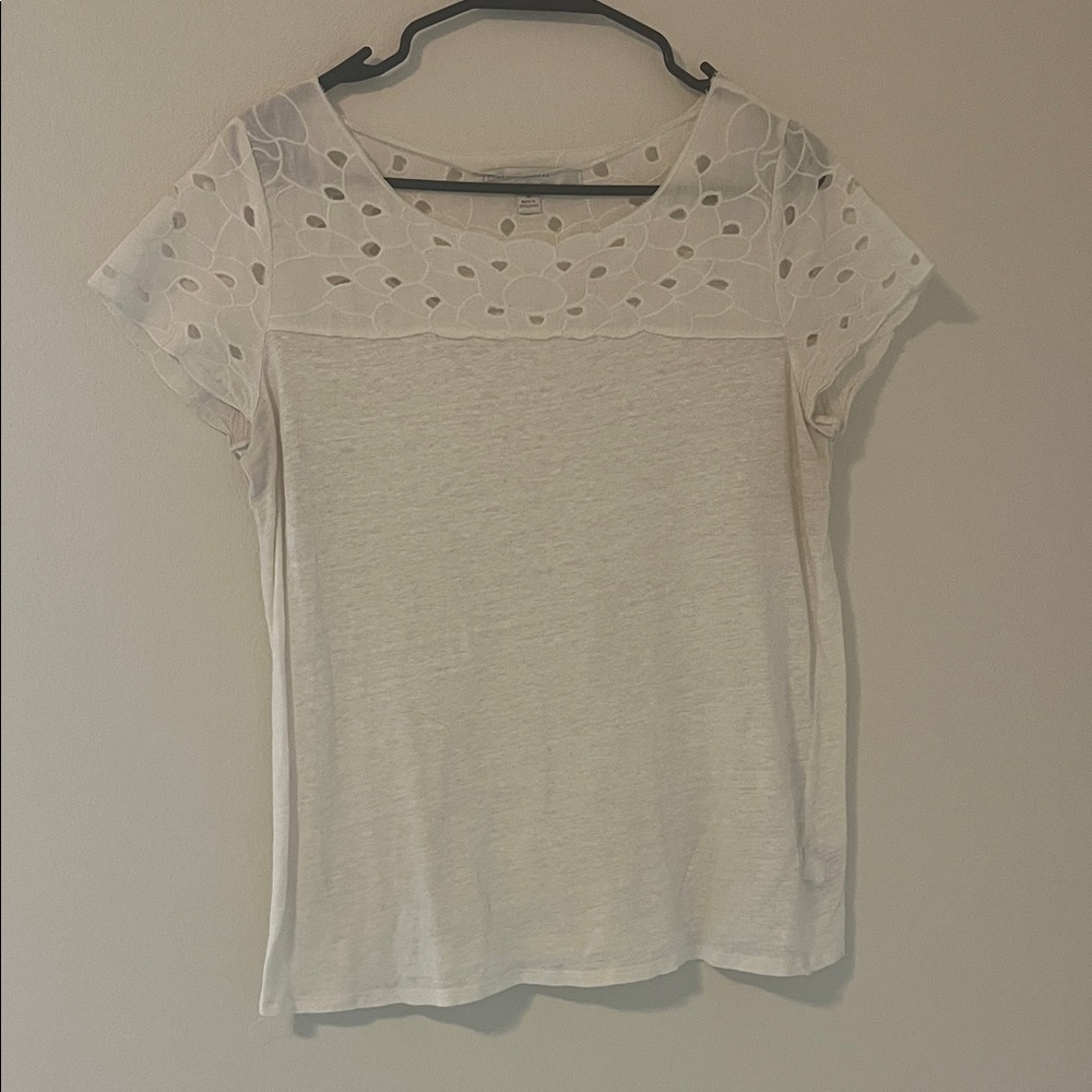 LC Lauren Conrad White Lace Accent Blouse